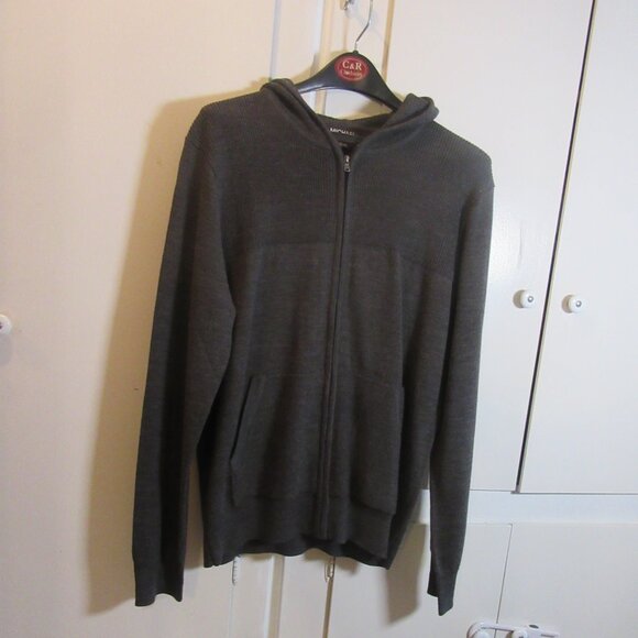 Michael by Michael Kors Wool Blend Men's Black Zip Up Hoodie Sweater - Picture 1 of 6